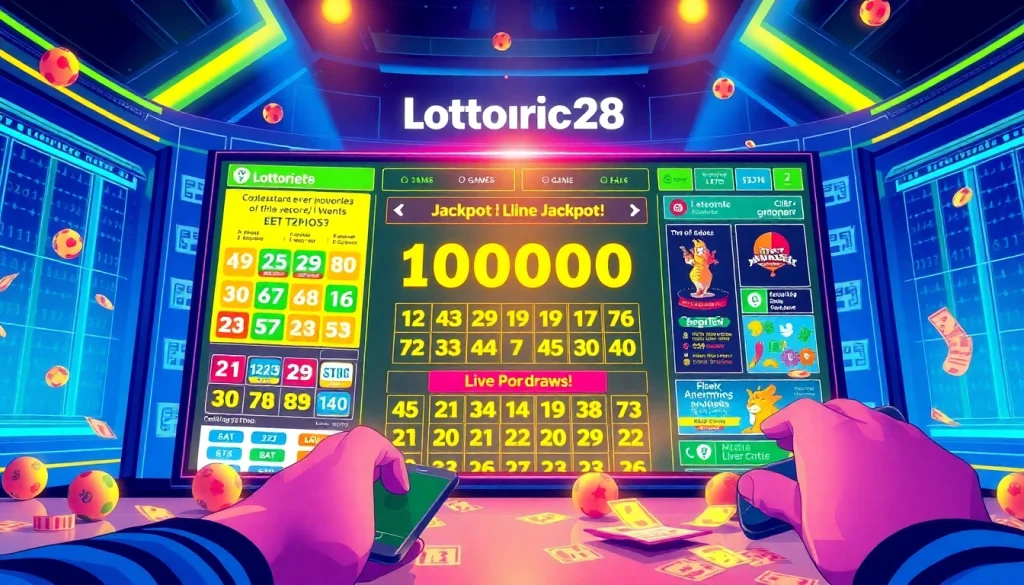 Experience the dynamic world of lottorich28 lottery with vibrant interface elements showcasing exciting games and draws.