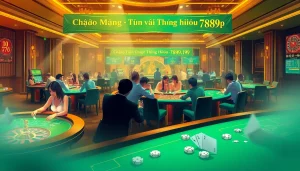 Thương hiệu 789p shining in a vibrant casino scene, showcasing players and excitement.